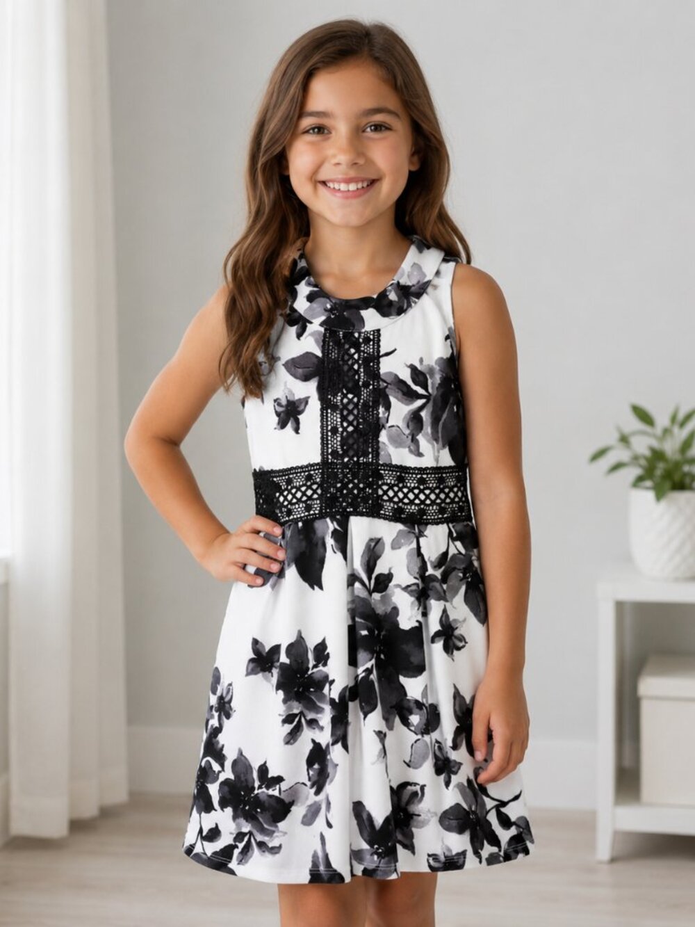 Amy Byer Black and White Floral Dress Girls Sz 7